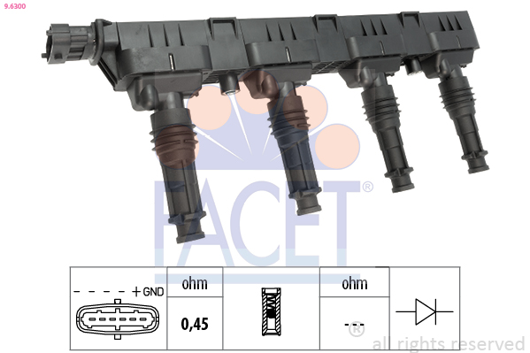 Bobina de inductie OPEL CORSA C Caseta/ Hatchback (X01) 1.2 16V (F08, W5L)  benzina 75 cai FACET 9.6300