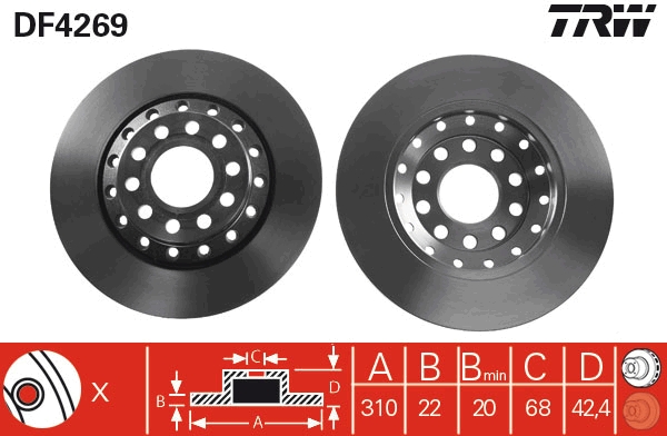 Disc frana VW PHAETON (3D1, 3D2, 3D3, 3D4, 3D6, 3D7, 3D8, 3D9) 5.0 V10 TDI 4motion  diesel 313 cai TRW DF4269