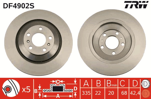 Disc frana VW PHAETON (3D1, 3D2, 3D3, 3D4, 3D6, 3D7, 3D8, 3D9) 5.0 V10 TDI 4motion  diesel 313 cai TRW DF4902S