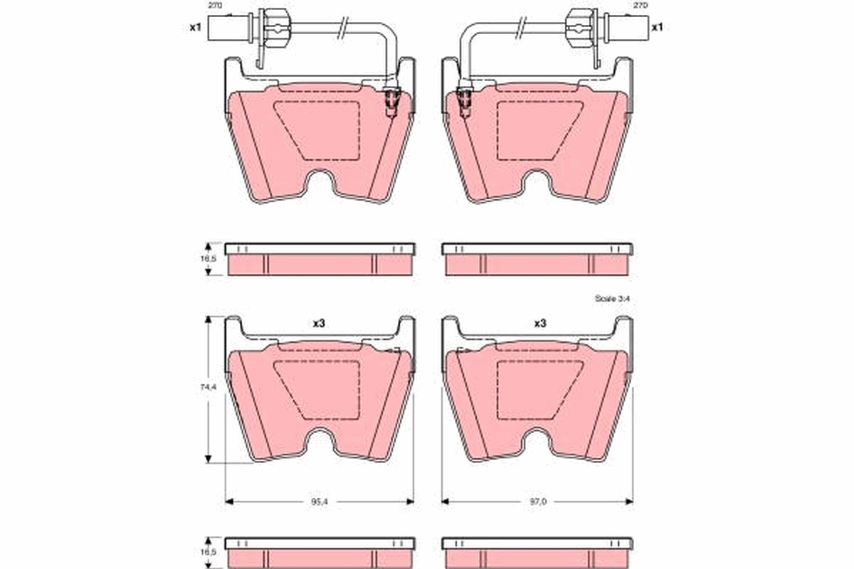 Placute frana VW PHAETON (3D1, 3D2, 3D3, 3D4, 3D6, 3D7, 3D8, 3D9) 3.0 V6 TDI 4motion  diesel 240 cai TRW GDB1507