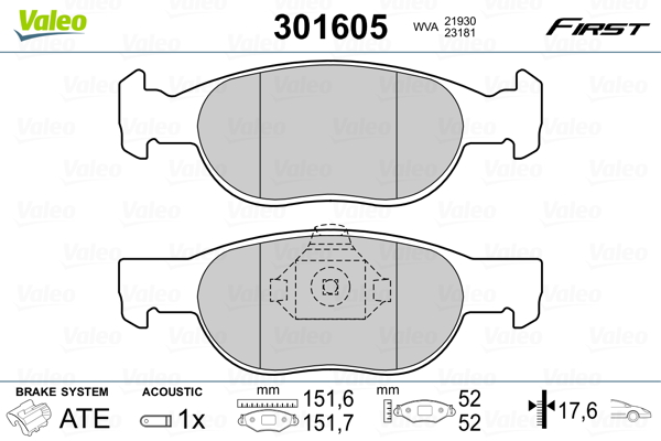 Placute frana VALEO 301605