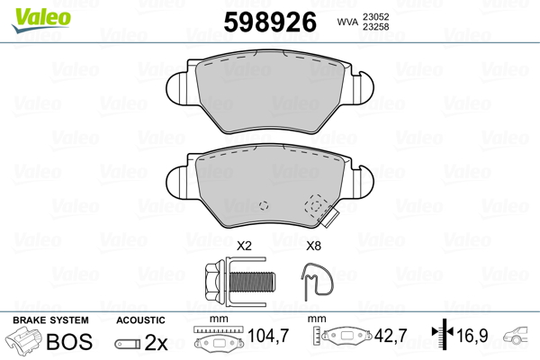 Placute frana VALEO 598926