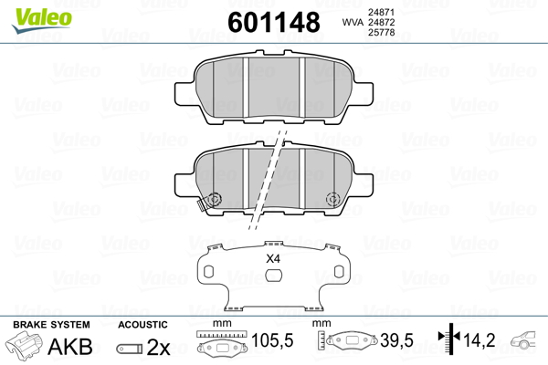 Placute frana VALEO 601148