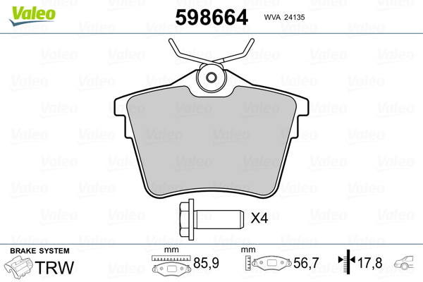 Placute frana VALEO 598664