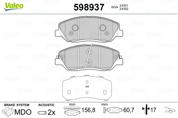 Placute frana VALEO 598937