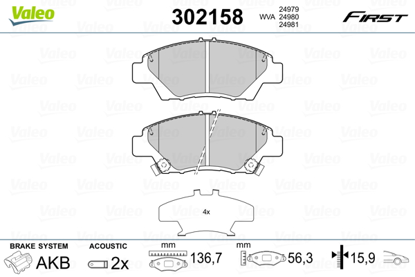 Placute frana VALEO 302158