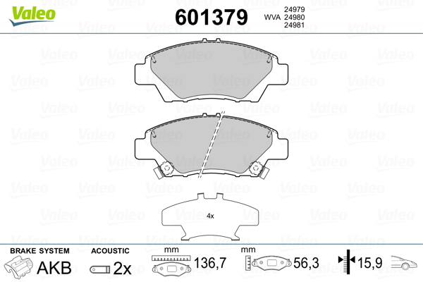 Placute frana VALEO 601379