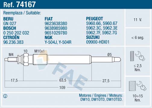 Bujie incandescenta FAE 74167