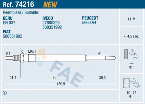 Bujie incandescenta FAE 74216