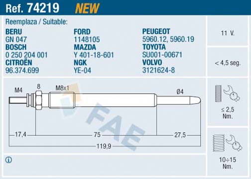 Bujie incandescenta FAE 74219