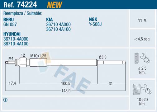 Bujie incandescenta FAE 74224
