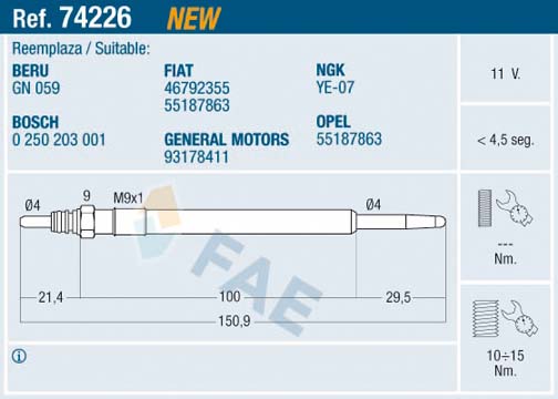 Bujie incandescenta FAE 74226