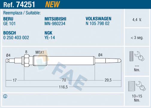 Bujie incandescenta FAE 74251