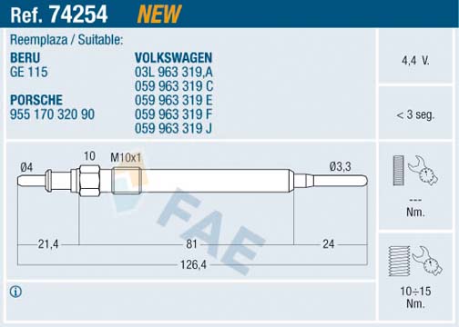 Bujie incandescenta FAE 74254