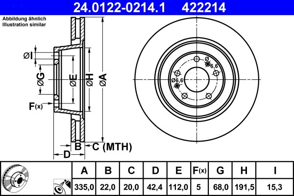 Disc frana VW PHAETON (3D1, 3D2, 3D3, 3D4, 3D6, 3D7, 3D8, 3D9) 5.0 V10 TDI 4motion  diesel 313 cai ATE 24.0122-0214.1
