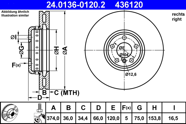 Disc frana ATE 24.0136-0120.2