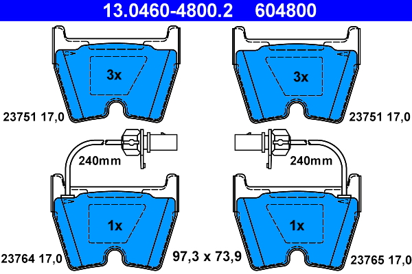Placute frana VW PHAETON (3D1, 3D2, 3D3, 3D4, 3D6, 3D7, 3D8, 3D9) 3.0 V6 TDI 4motion  diesel 240 cai ATE 13.0460-4800.2