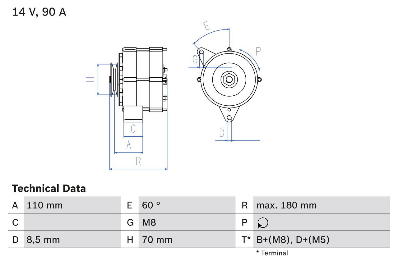 Alternator VW TRANSPORTER T3 bus (25_) 2.1 Cat benzina 95 cai BOSCH 0 986 034 150