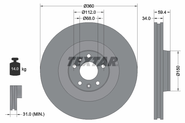 Disc frana VW PHAETON (3D1, 3D2, 3D3, 3D4, 3D6, 3D7, 3D8, 3D9) 5.0 V10 TDI 4motion  diesel 313 cai TEXTAR 92122205
