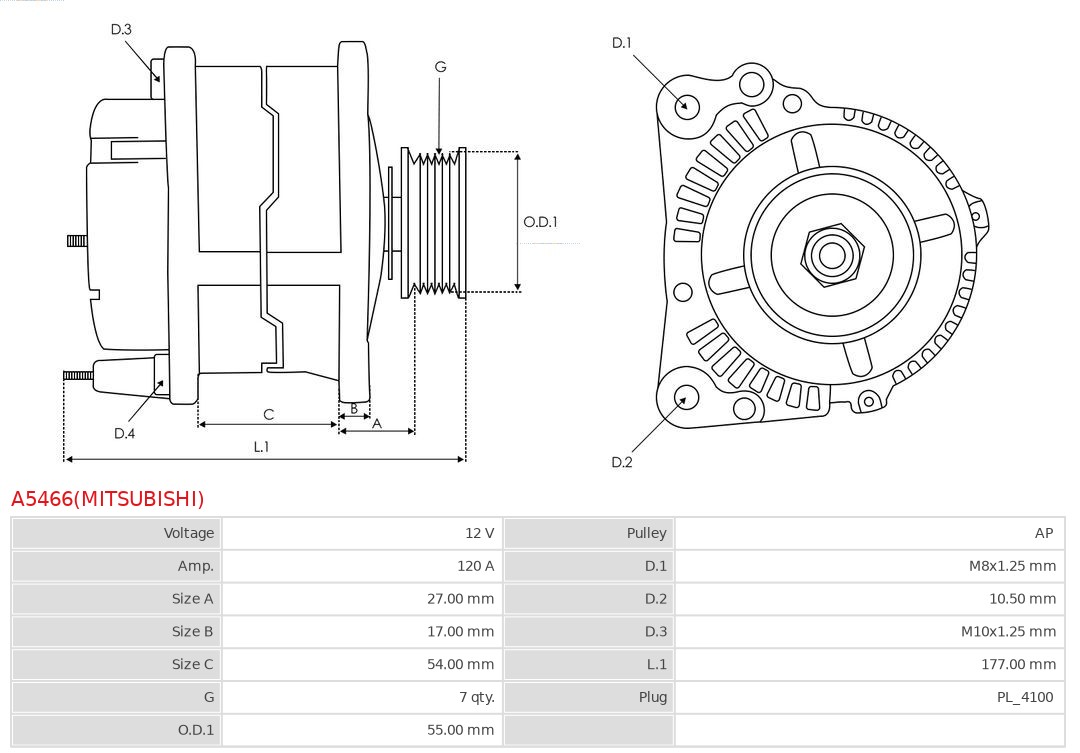 Alternator AS-PL A5466(MITSUBISHI)
