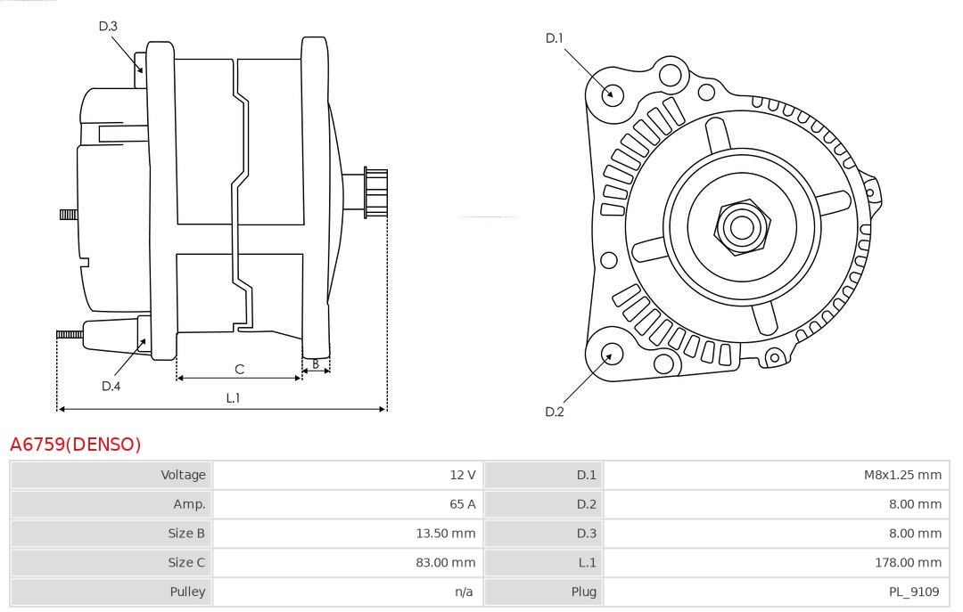 Alternator AS-PL A6759(DENSO)