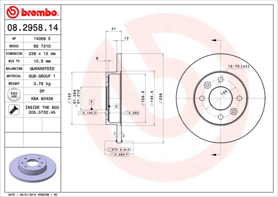 Disc frana BREMBO 08.2958.14