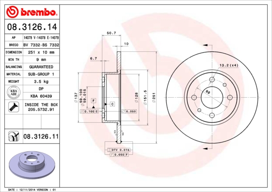 Disc frana BREMBO 08.3126.11
