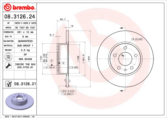 Disc frana BREMBO 08.3126.21