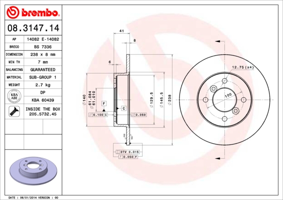 Disc frana BREMBO 08.3147.14