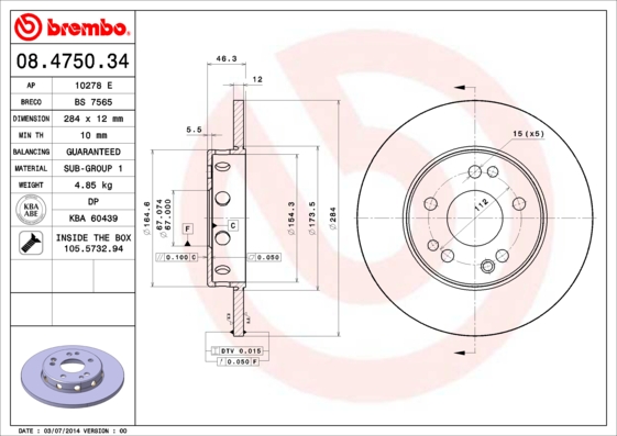 Disc frana BREMBO 08.4750.34