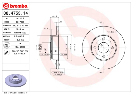 Disc frana BREMBO 08.4753.14