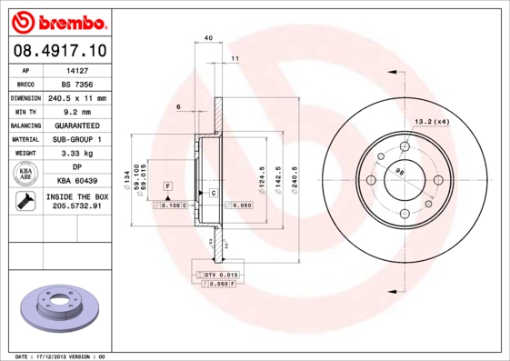 Disc frana BREMBO 08.4917.10