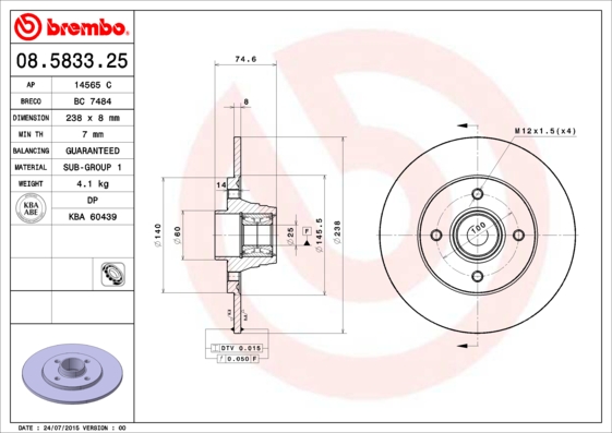Disc frana BREMBO 08.5833.25