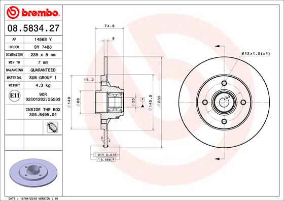 Disc frana BREMBO 08.5834.27