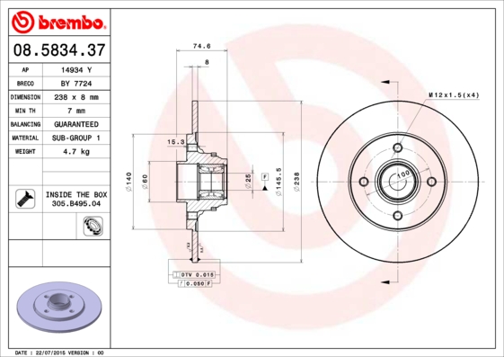 Disc frana BREMBO 08.5834.37