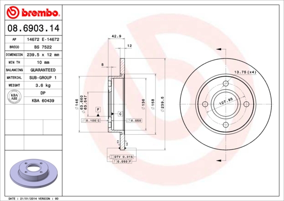 Disc frana BREMBO 08.6903.14