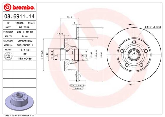 Disc frana BREMBO 08.6911.14