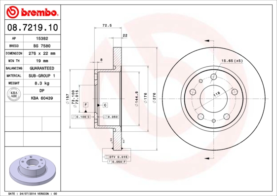 Disc frana BREMBO 08.7219.10