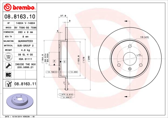 Disc frana BREMBO 08.8163.11