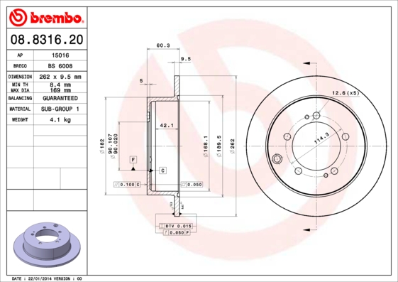 Disc frana BREMBO 08.8316.20