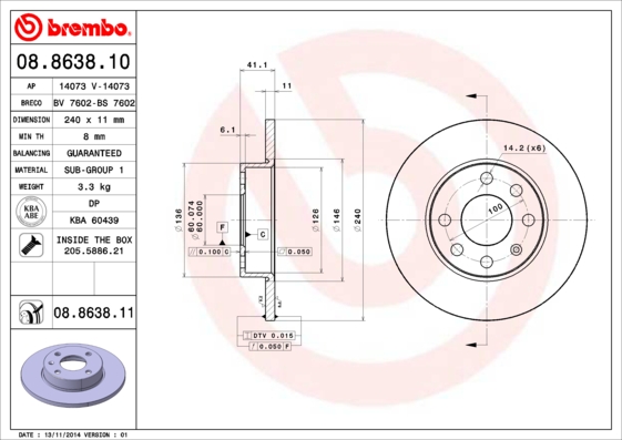 Disc frana BREMBO 08.8638.10