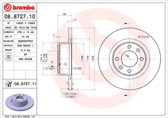 Disc frana BREMBO 08.8727.10