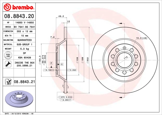 Disc frana BREMBO 08.8843.21