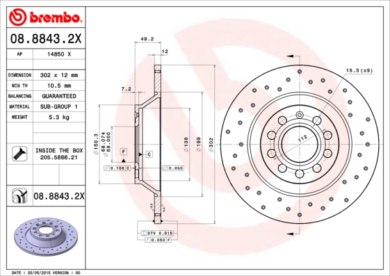 Disc frana BREMBO 08.8843.2X