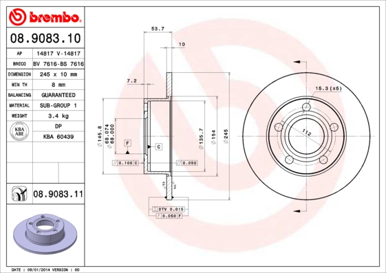Disc frana BREMBO 08.9083.11