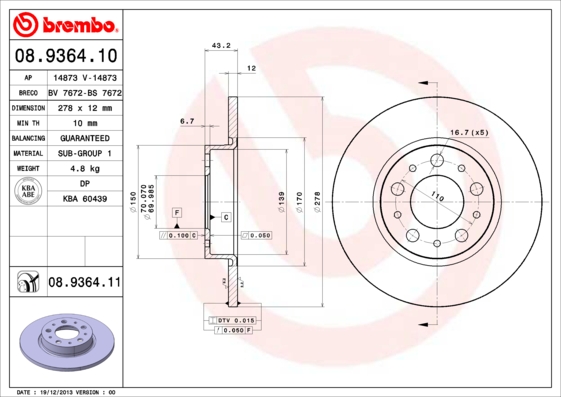 Disc frana BREMBO 08.9364.11