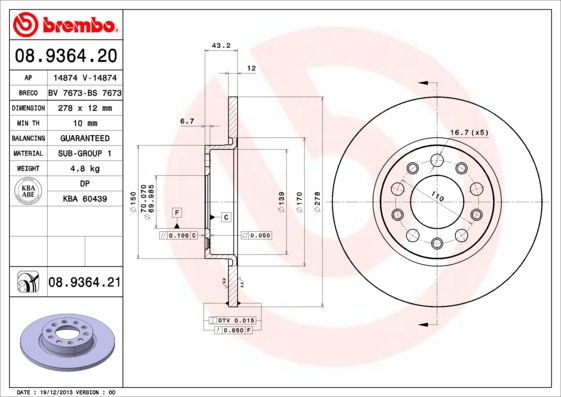 Disc frana BREMBO 08.9364.21