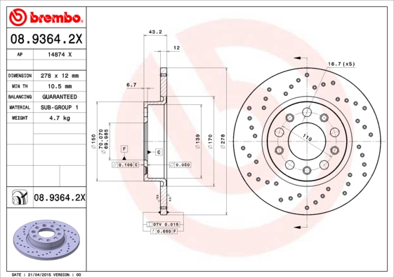 Disc frana BREMBO 08.9364.2X