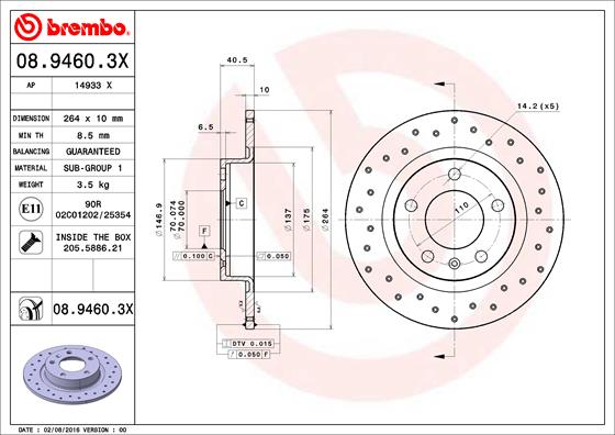 Disc frana BREMBO 08.9460.3X