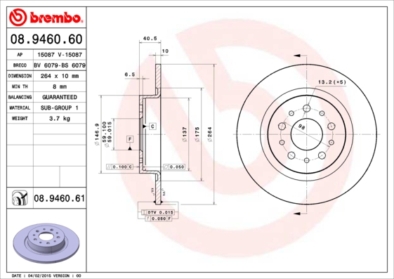 Disc frana BREMBO 08.9460.61